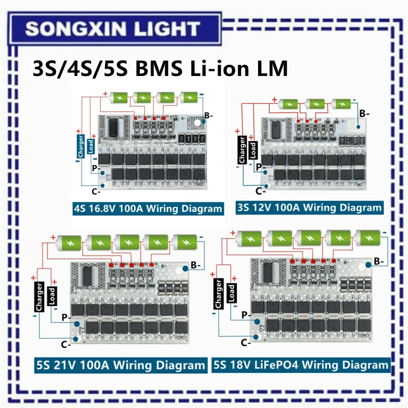 Battery Protection Module 3s/4s/5s 12v 16.8v 21v 100a Li-ion Lmo Ternary Lithium
