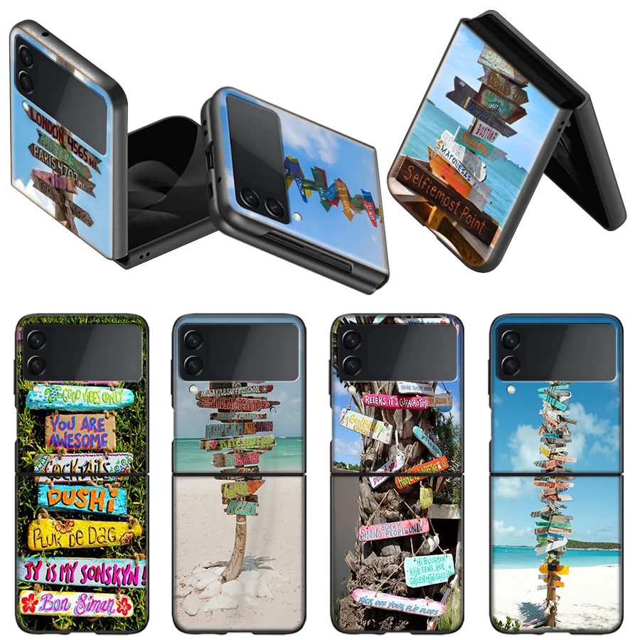 Seaside Signs For Summer Tourism Case Case Per Samsung Z Flip 5 Flip 4 3 5G Black Hard Cell Phone Galaxy Cover Z Flip 5 4 3 Fondo