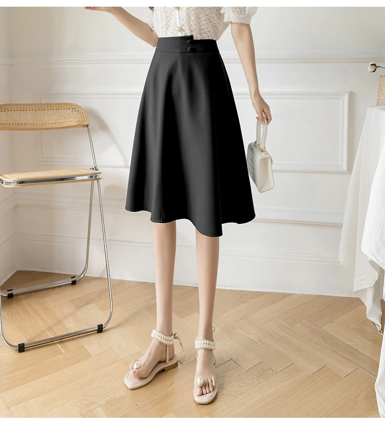 plaid skirt High Waist Women A-line Skirts New 2022 Spring Korean Style Plain Color All-match Knee Length Ladies Elegant Casual Skirt W1022 short skirt