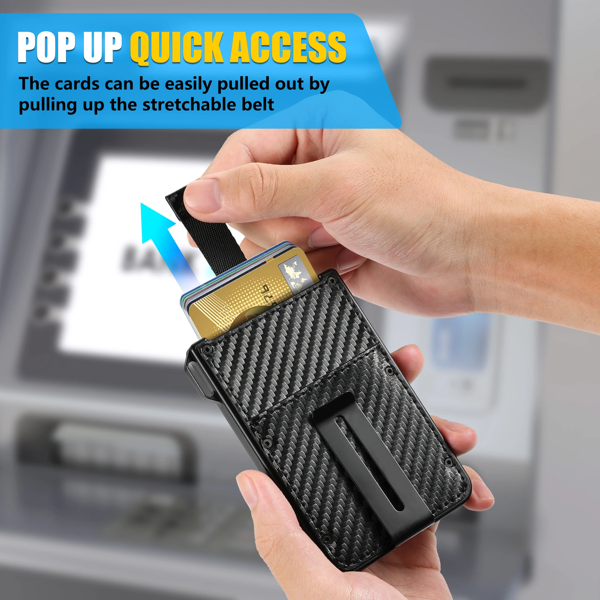 Wallet For Men Aluminum Slim Carbon Fiber Leather Holds 10 Cards Card Holder Clear ID Card Holder Cash Clip