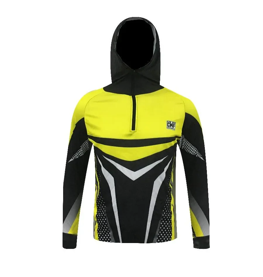 Printing Long Sleeve Sun-Protection Fishing Anti-UV UPF 50+ Clothes Breathable Hiking Outdoor Sports Jersey Hooded Men's