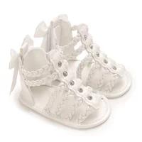 Summer Baby Girl Sandals PU Leather Woven Anti Slip Bow Summer Flat Shoes  Suitable For Daily Casual Princess Sandals 2