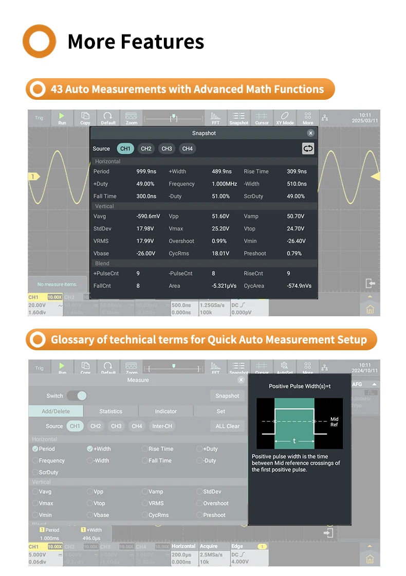 【 ADS800A】Portable Digital Oscilloscope 100MHz Bandwidth 1GSa/s 7" TFT-LCD Stora