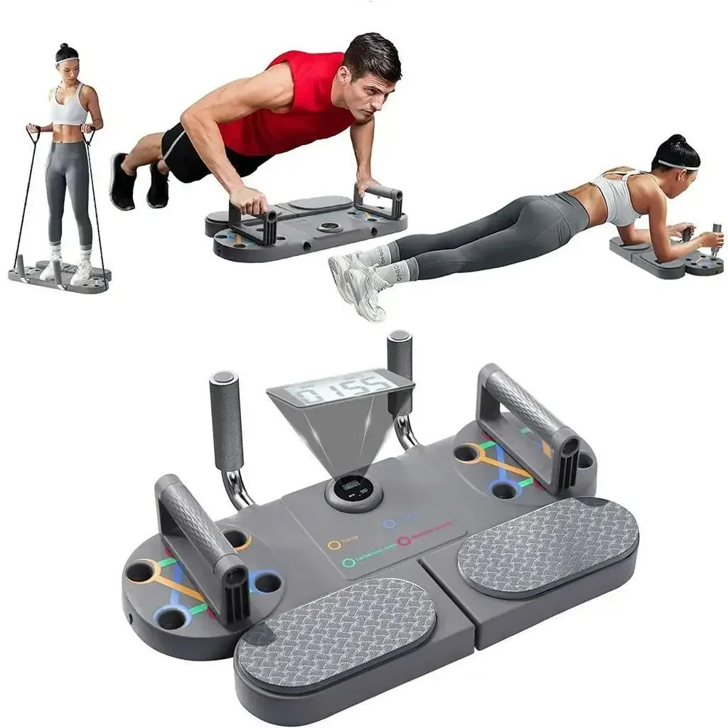 5 in 1 Push Up Board Multi-function Muscles Exercise Push ups Training Press Up Board with Timing Resistance Bands for Home