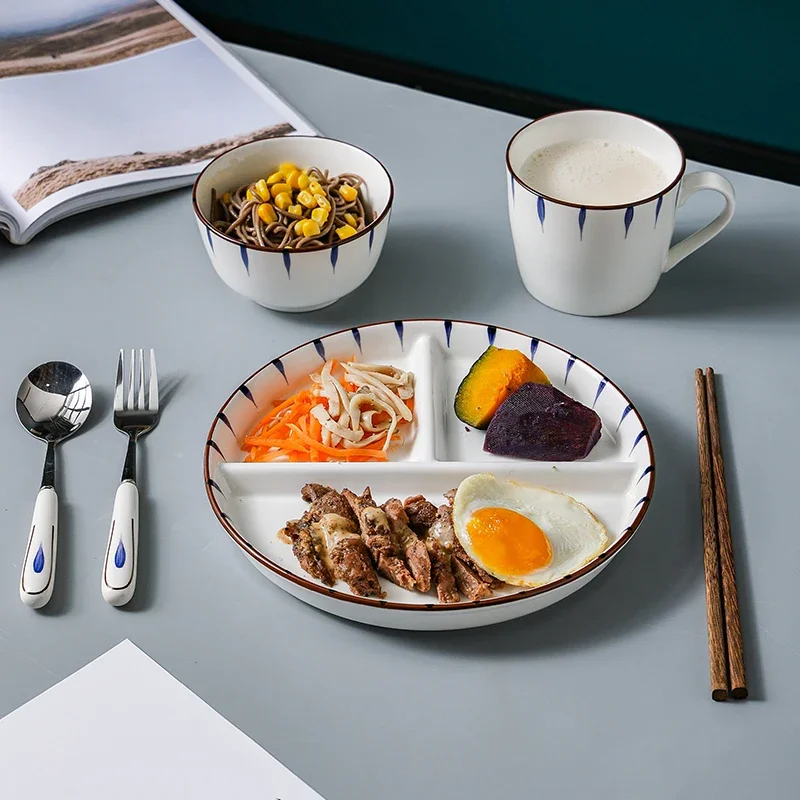 Divided Plate Family Children's Japanese Breakfast Weight Loss Quantitative Meal Three Grid Divided Dinner Plate