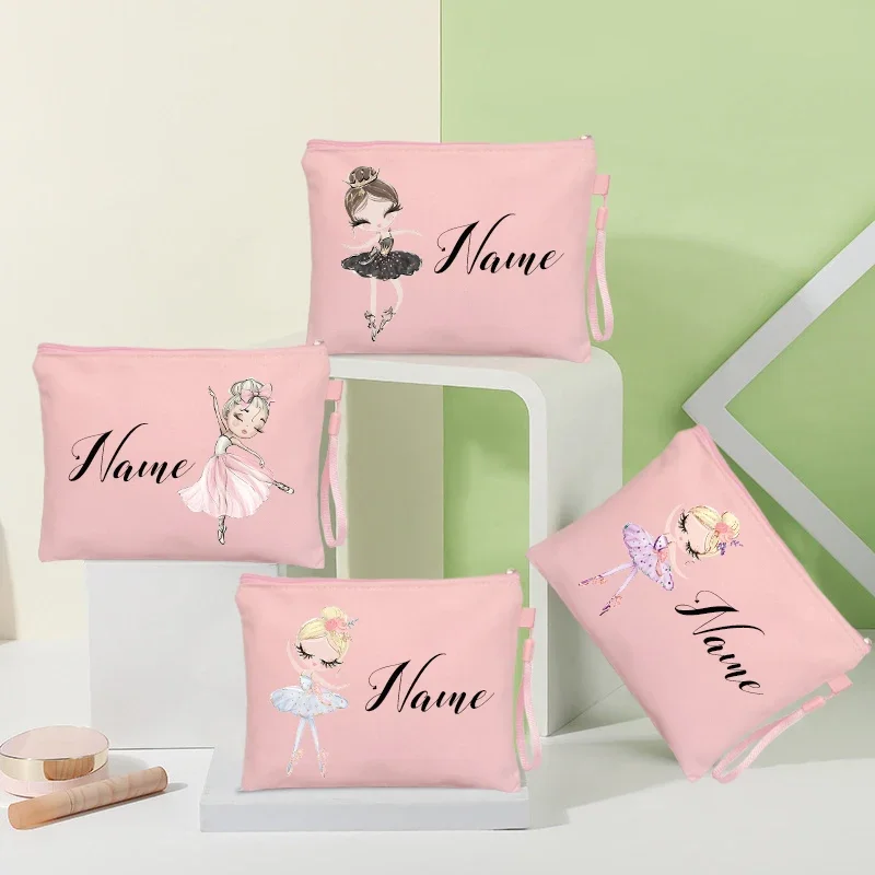 Cosmetic Bag Cosmetic Storage Bag Makeup Bag Cosmetic Case Pencil Case Personalized Ballet Girl Name Makeup Bags Pink Custom Name Women's Cosmetic Bag Kits School Supplies Pencil Pouchs Teacher Gifts