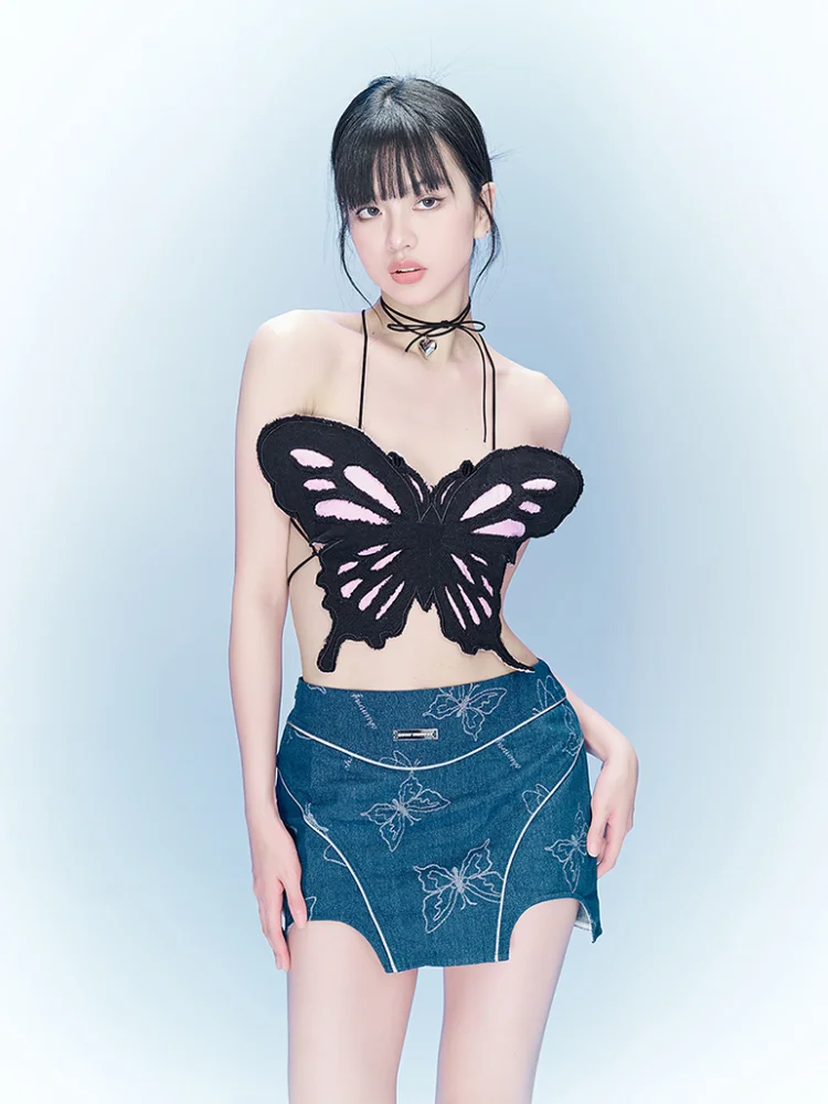 

ADAgirl Sexy Butterfly Crop Tops Women Y2k Harajuku Streetwear Tanks Top Summer Off Shoulder Fashion Clothes for Hotsweet Girl