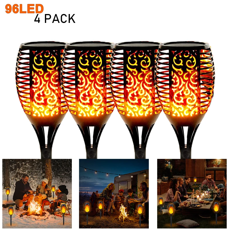태양광 LED 조명 시뮬레이션 불꽃 램프, 야외 태양 풍경 조명, 잔디 조명, 정원 장식 조명, 1/2/4 팩 96LED 