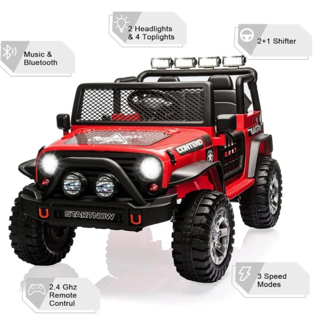 2 Seater Kids Ride on Truck Car, 12V Battery Powered Electric Vehicle for Kids w/Remote, Spring Suspension, LED Light, 3 Speeds 5