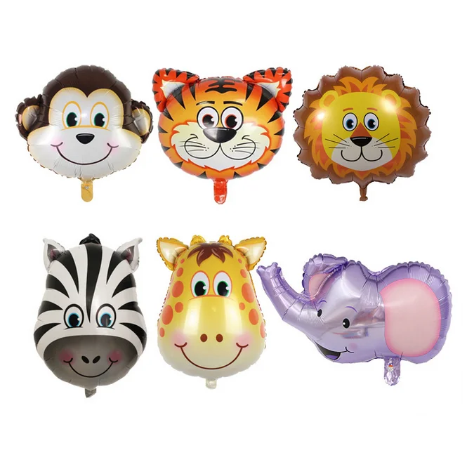 DHL 50set 6Pcs/set Jungle Animal Tiger Lion Monkey Zebra Giraffe Cow Air Helium Balloon Kids Zoo Theme Supplies