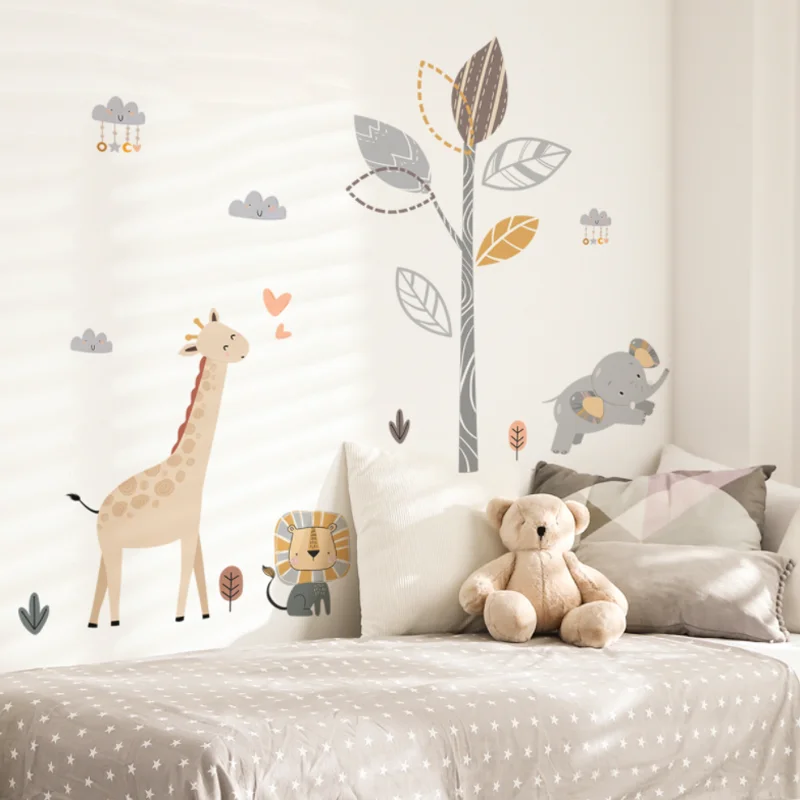 

Elephant Branches Clouds Wall Sticker Cartoon Children's Bedroom Background Decoration Kindergarten Classroom Stickers Removable