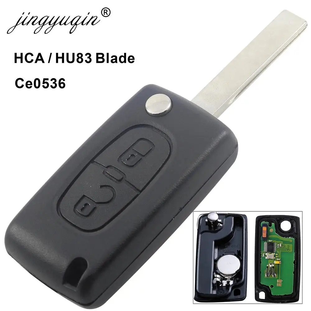 Jingyuqin HCA/Hu83 2 botones remoto llave de coche para Peugeot 307, 3008, 308, 408, 433MHz PCF7961 ID46 CE0536 Flip clave Fob con batería