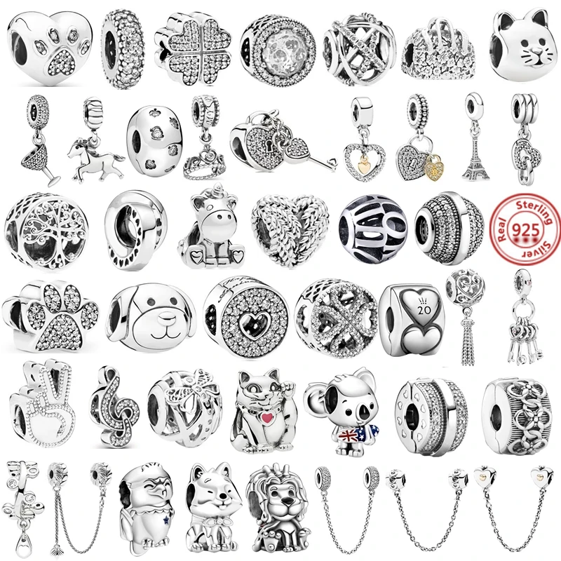 

925 Sterling Silver Feather Safety Chain Crown Iron Tower Pendant Beads Fit Original Pandora Charms Bracelet DIY Women Jewelry