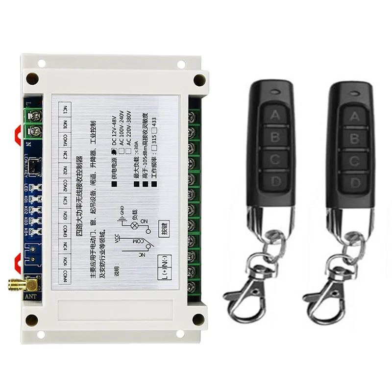 

Smart Multiple DC 12V 24V 36V 48V 10A 433 MHz 4CH 4 CH 4 Channel Wireless Relay RF Remote Control Switch Receiver+Transmitter