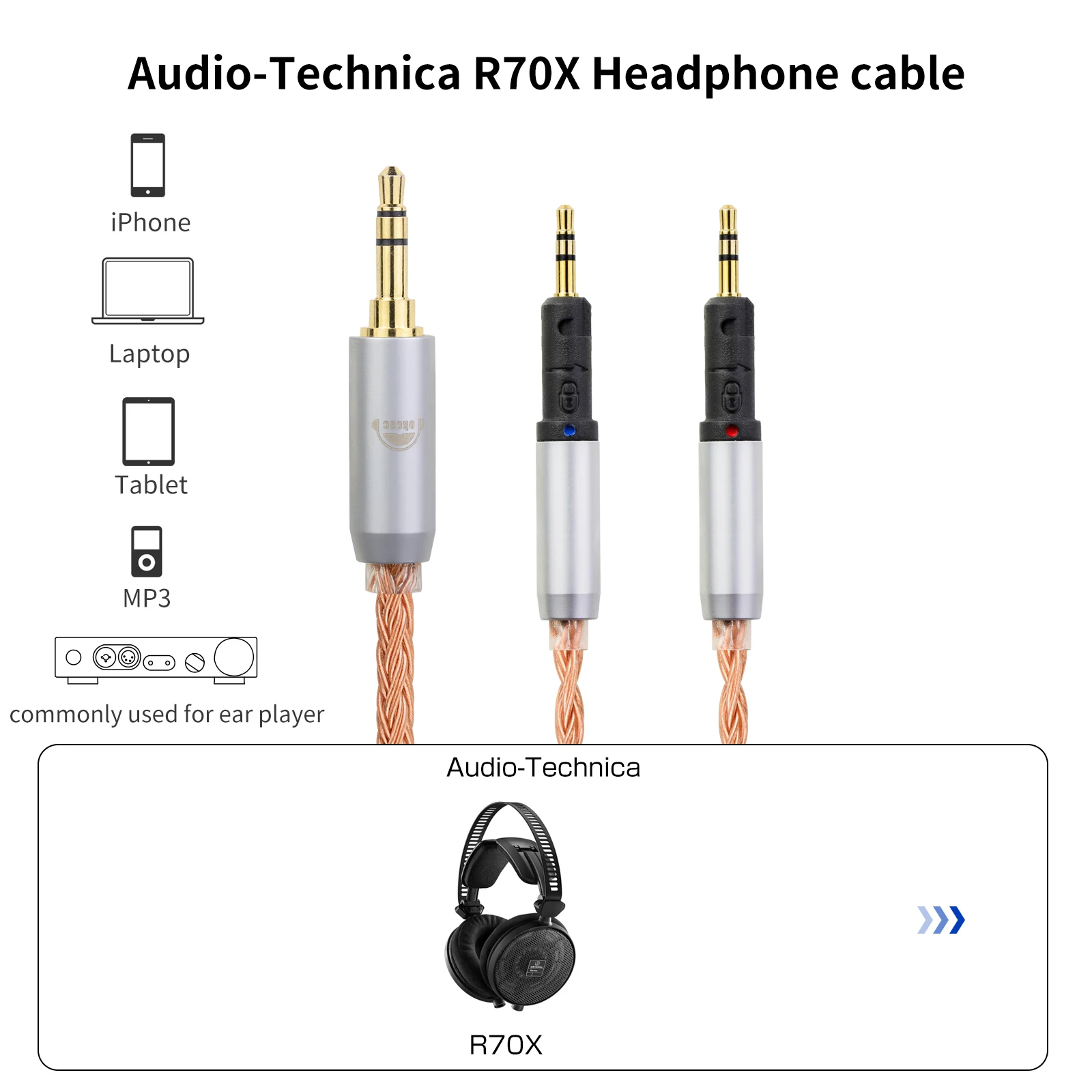 ATH-R70x 別売りバランスケーブル(okcsc TCR70X)付き 楽天市場】okcsc TCR70X ヘッドホンケーブル 交換ケーブル