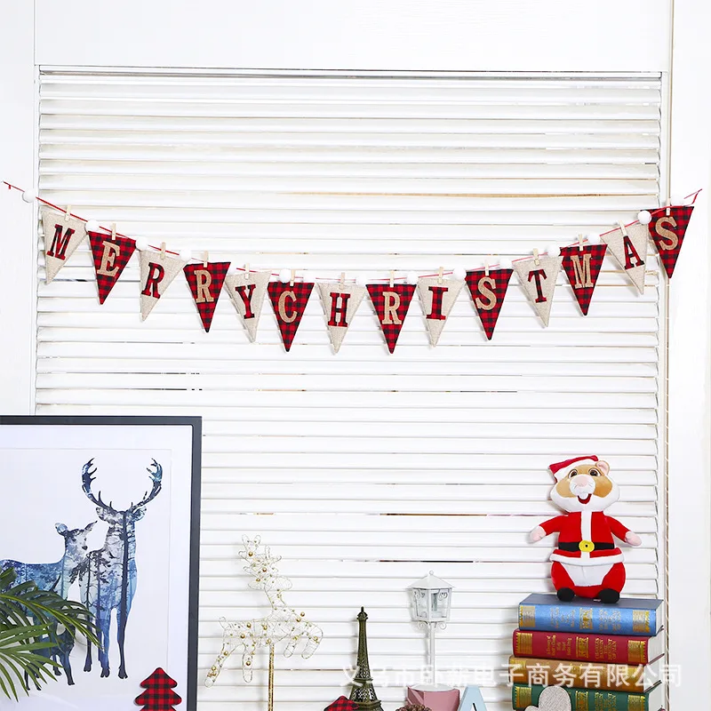 

Christmas flag Christmas socks gloves Christmas tree triangle flag hanging set for Children home decoration