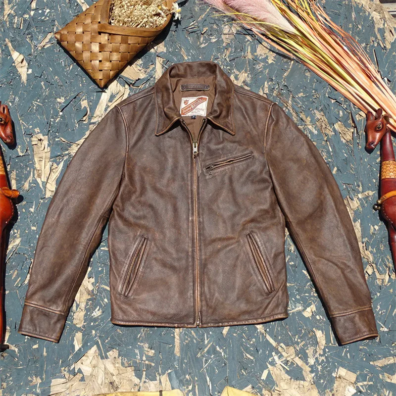 Soft Cowhide Leather Bengali Tea Core Dyeing Faded Calfskin Genuine Leather Jaet Heavy Waed Faded 930 Enfield Sle Men'...