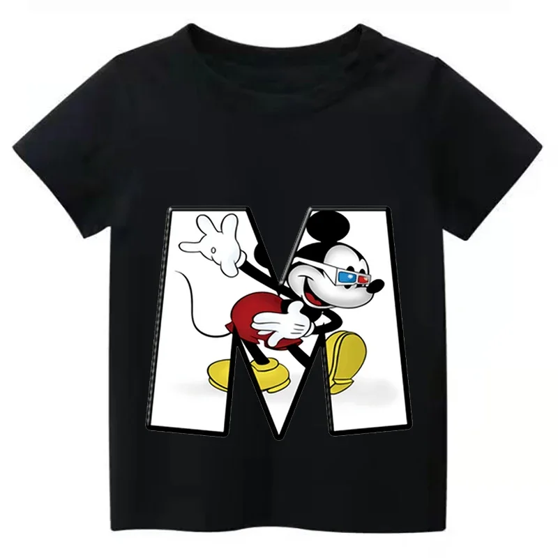 thumbnail image 1 of Camiseta de algodón con combinación de letras y nombre personalizada para niños, camiseta de manga corta con fuente ABCDEF de Disney Mickey Mouse, 1 of 5