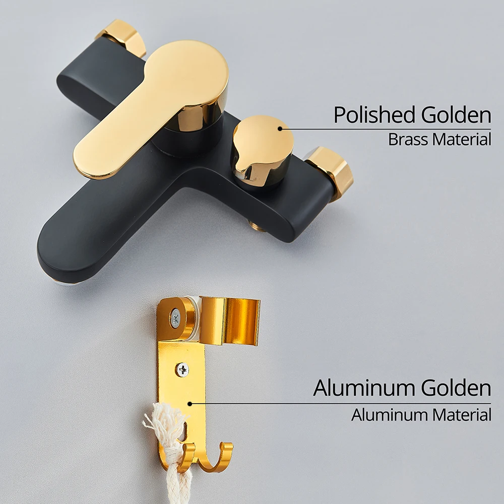 POIQIHY Black Golden Bathtub Shower Set Wall Mounted Gold White Bathtub Faucet Bathroom Cold and Hot Bath Shower Mixer Taps 5