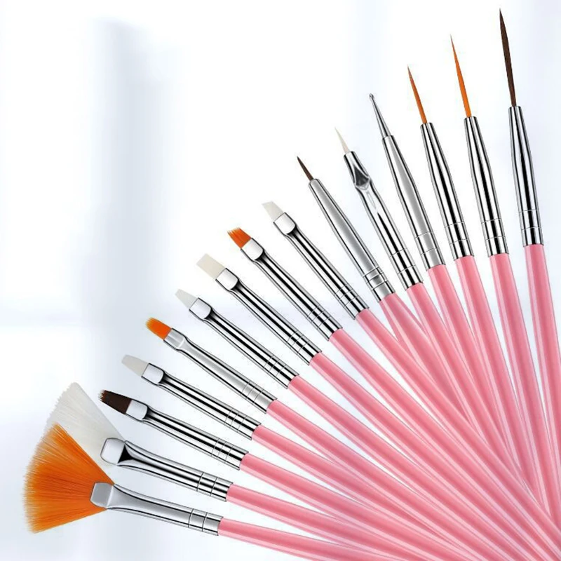 15Pcs Multifunctional Nail Art Brush Set - Line Stripes Carving Drawing Pens, UV Gel Painting Manicure Tools for DIY Salon