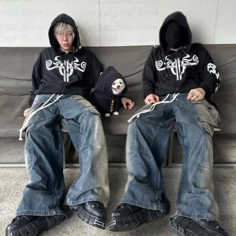 

Oversize Fashion Winter sweatshirts men Harajuku punk Men's clothing Hooded Shirt Streetwear Boy y2k zip up hoodies Coat grunge
