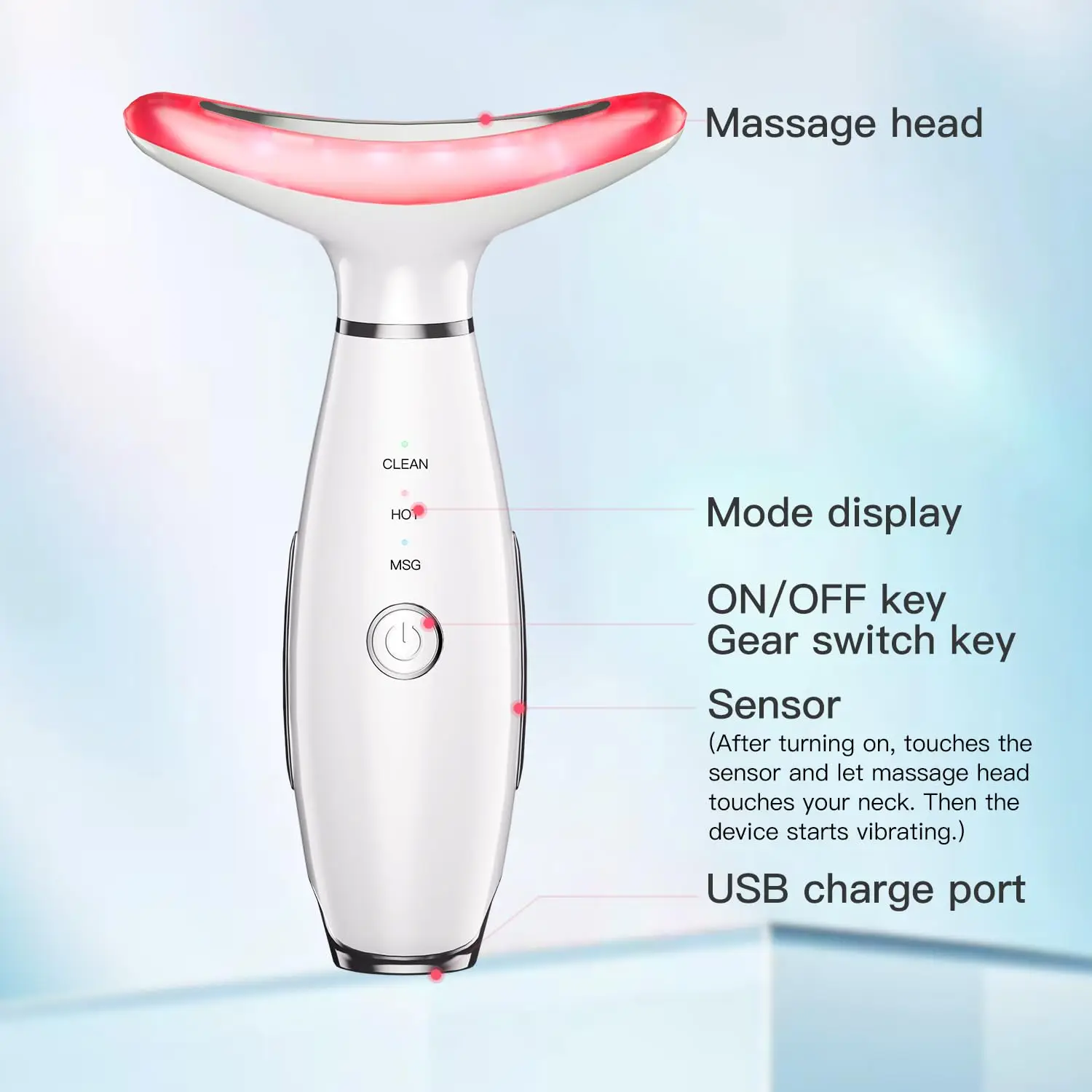 3 in 1 EMS Neck Facial Beauty Device with Thermal Neck Lifting Vibration LED Facial Massager Double Chin Remover Skin Care Tool