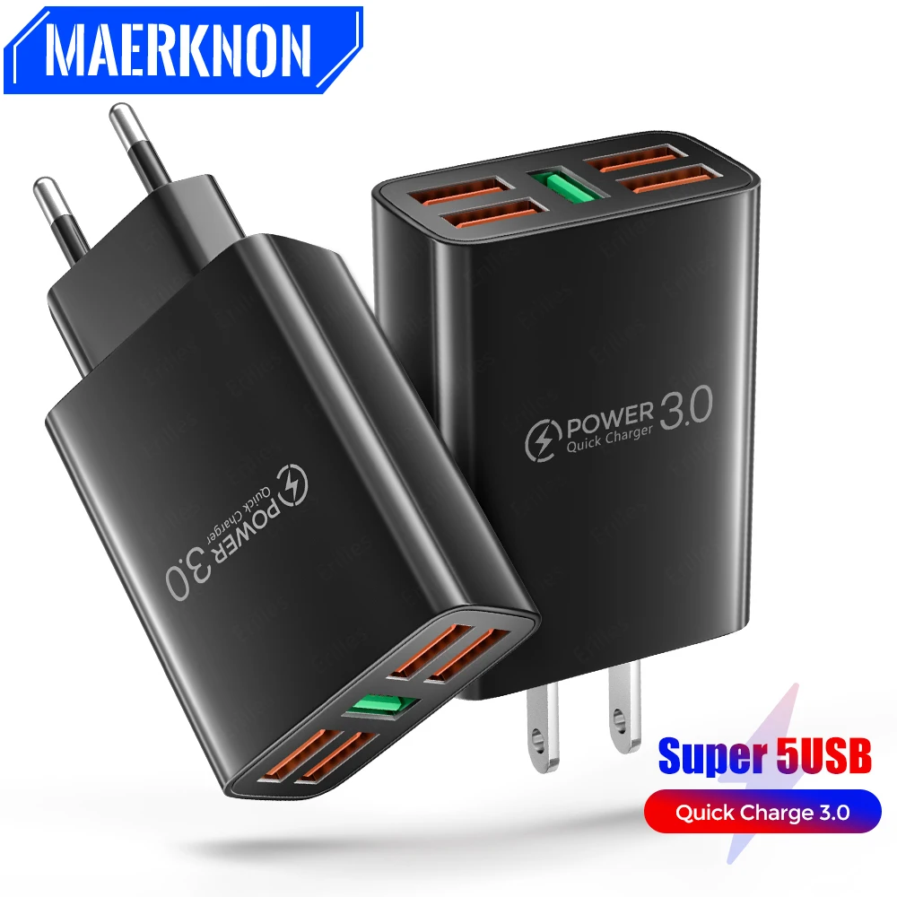 

5U Quick Charge 3.0 Fast phone Charger For iphone 12 mini Air pods one plus Xiaomi Huawei Fast charger adapter USB charge QC 3.0