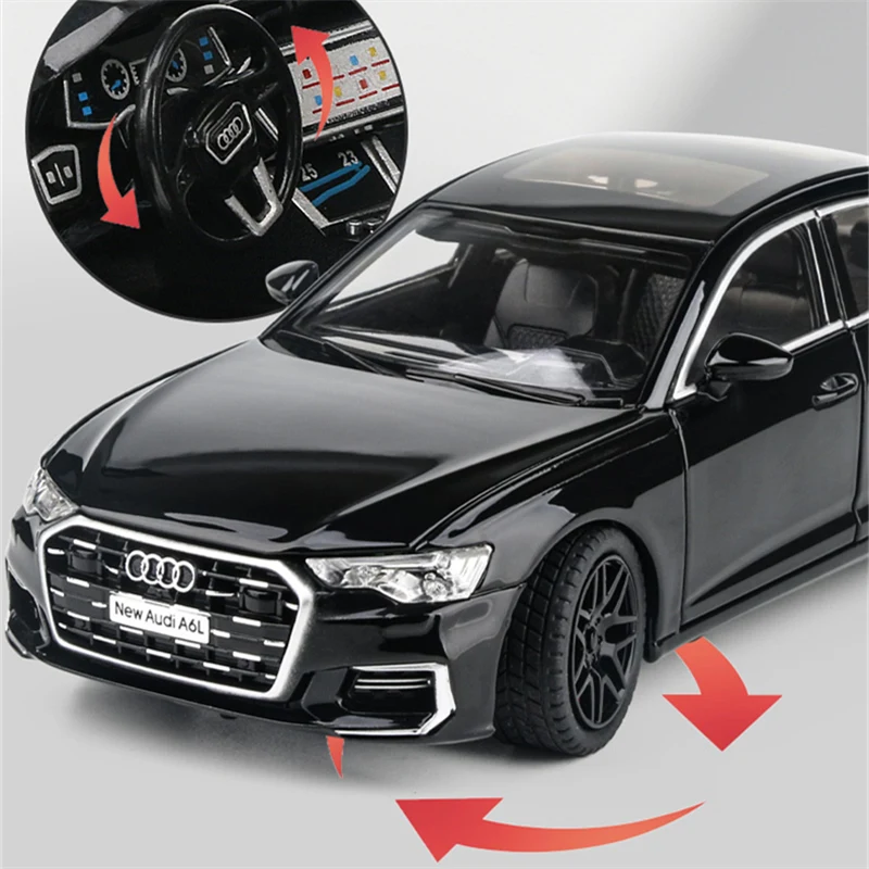 1:24 AUDI A6 Alloy Car Model Diecast & Toy Metal Vehicle Car Model High Simulation Collection Sound and Light Childrens Toy Gift 4