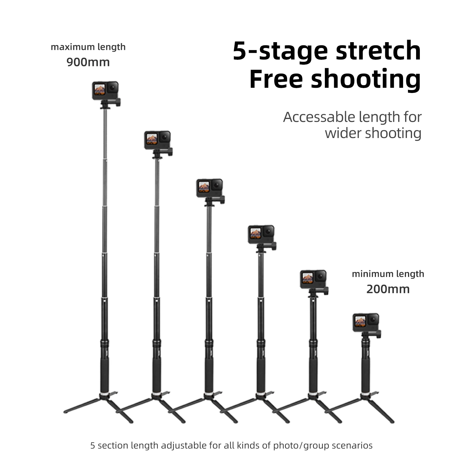 TELESIN Aluminum Alloy Selfie Stick Extendable Handheld Telescope Pole Monopod Tripod Mount GoPro XiaoYi DJI Osmo Action 2 selfie stick tripod selfie stick sports camera selfie stick