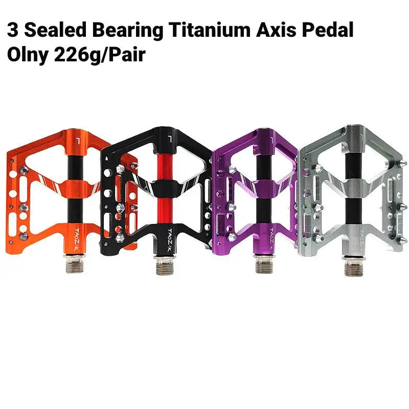 

TAOZIK Bicycle Pedal 3 Bearings Titanium axis Non-Slip MTB Pedals Aluminum Alloy Flat Applicable Waterproof Bicycle parts