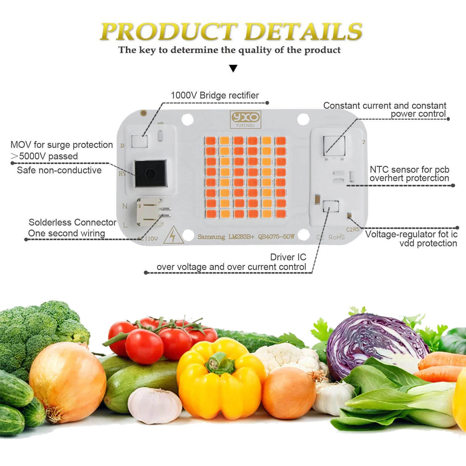 LED Grow Light Hydroponice LED COB Lamp Bead Driverless AC 220V 50W DOB Chip For DIY Plant Grow Seed Flower Light Bulb
