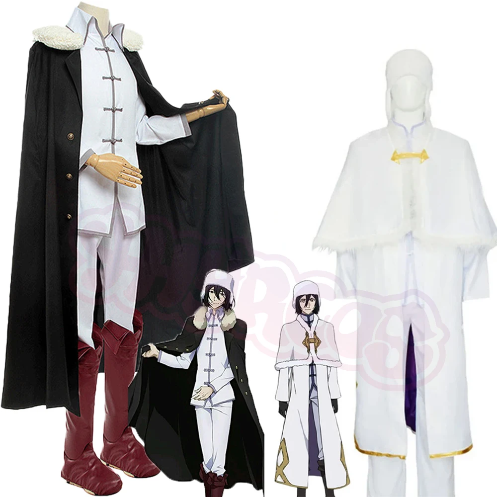 

Anime Bungo Fyodor D Stray Dogs Dostoevsky Cosplay Costume Fyodor Cos Black Cloak White Suit Pants Halloween For Women Men Party