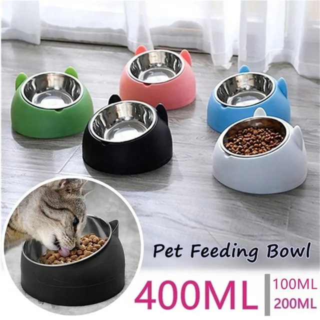 Cat Dog Bowl 15 Degrees Raised Non Slip Puppy Base Cat Food Drinking Water Feeder Tilt Safeguard Neck Pet Bowl Accessories A2 2