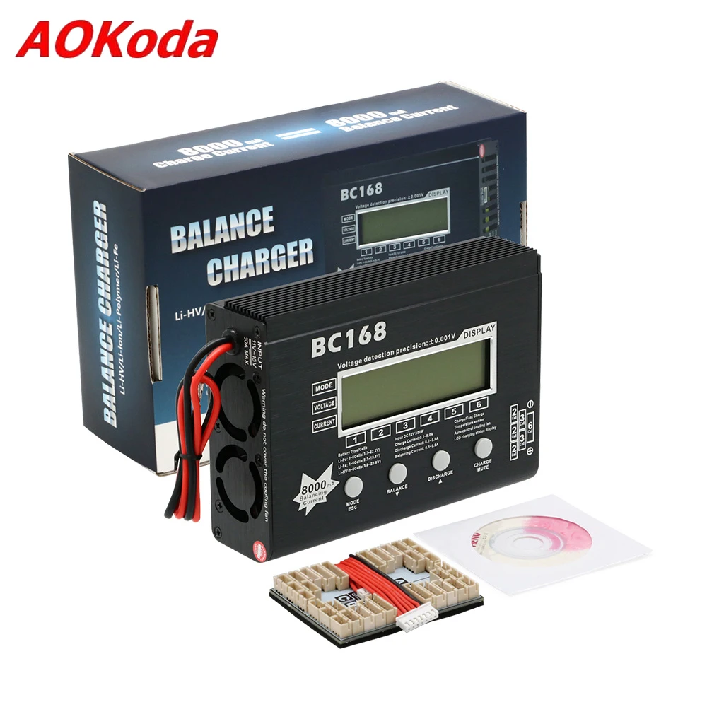 AOK-pantalla inteligente LCD de corriente BC168 1-6S 8A 200W 8000mA, Balance de carga/descarga Lipo/batería de litio para modelo RC