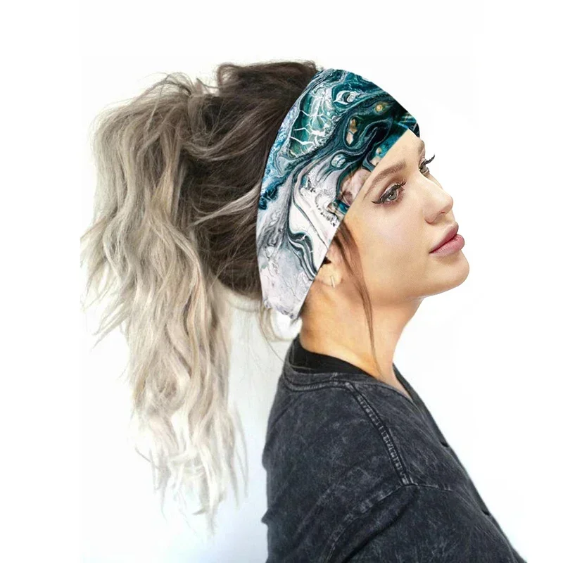 Sports Headbands Flower Print Women Headband Wide Sports Yoga Sweatband Elastic Stretch Hairband Headwear Boho Turban Hair Accessories