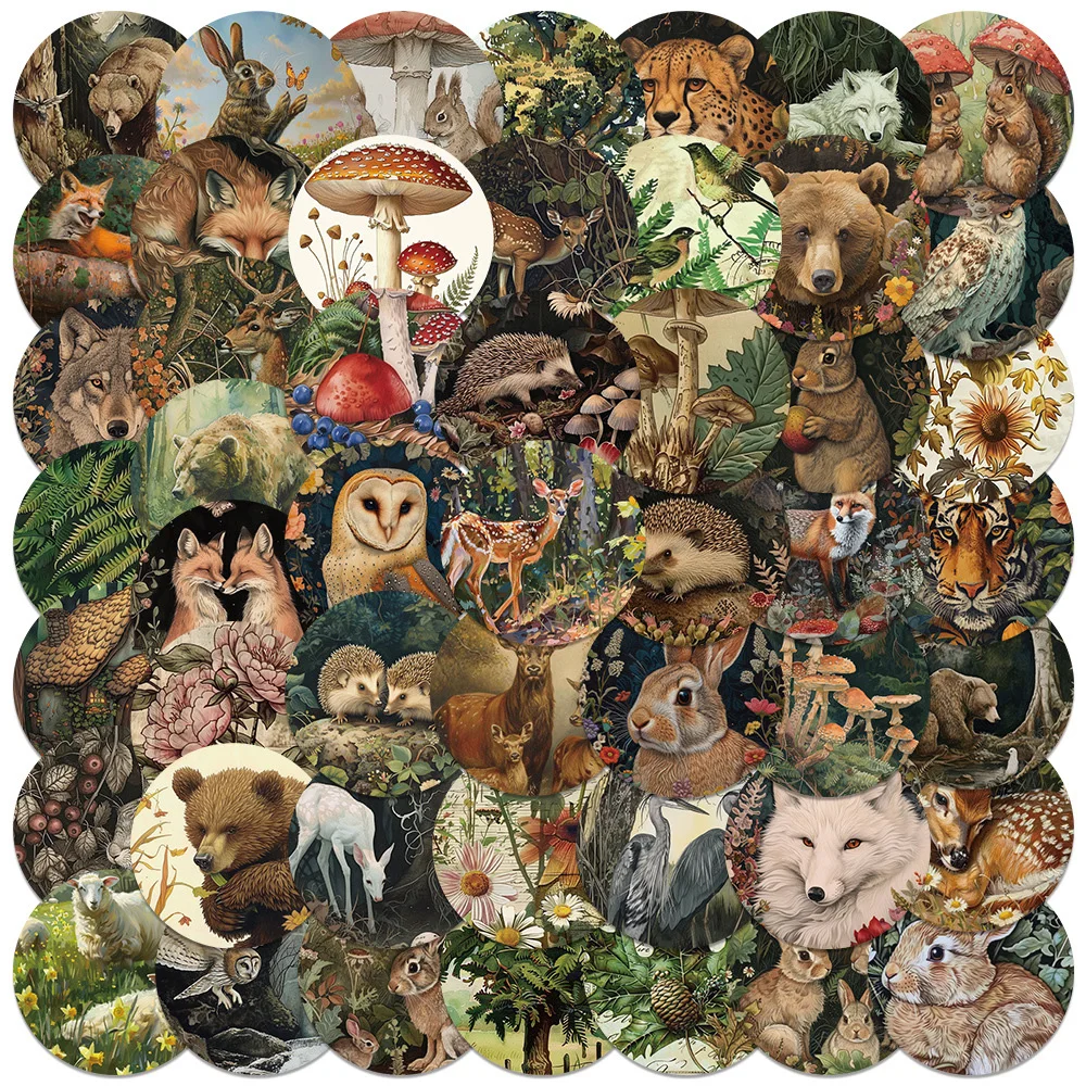 10/30/50PCS Retro Cartoon Animals Plants Forest Stickers for Laptop Phone Guitar Luggage Waterproof Vintage Graffiti Vinyl Decal