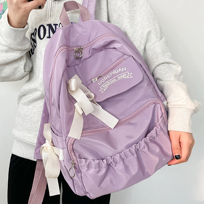 Cute Kawaii Bowknot College Backpack for Women and Girls purple 6