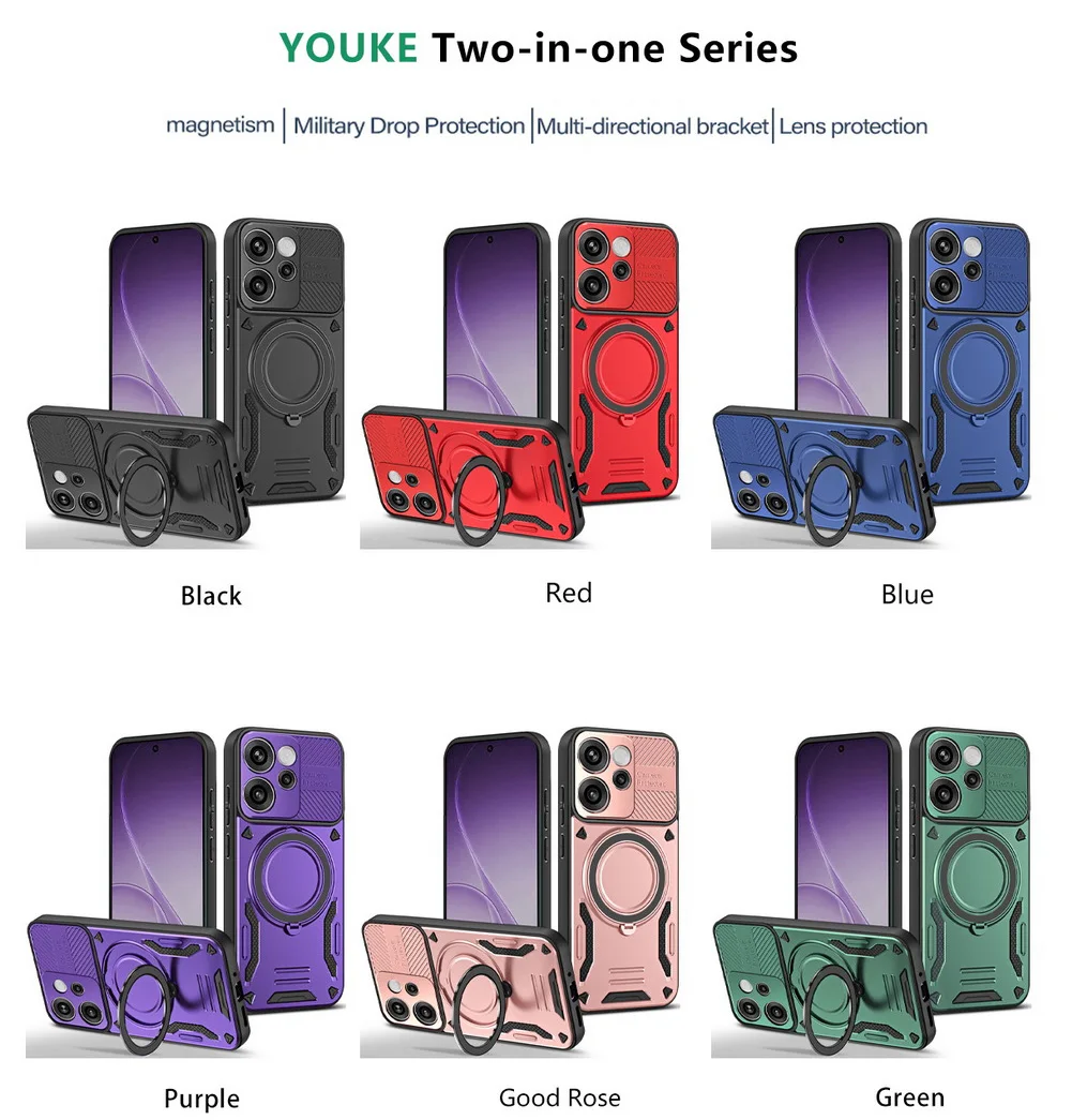 Magnetic Adsorption Phone Case with Metal Ring Holder and MagSafe Compatibility
