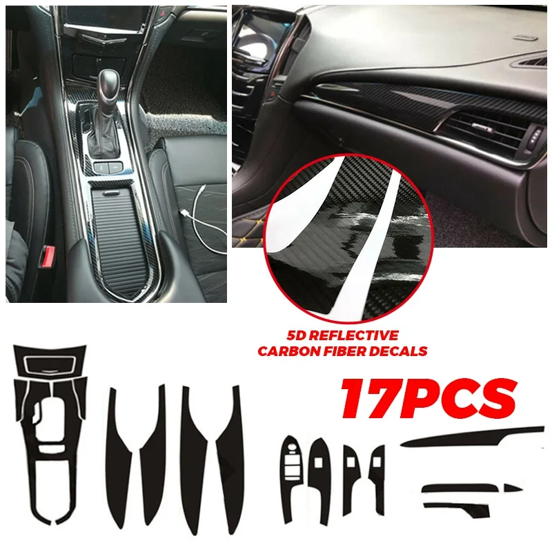 

5D Luxury Reflective Carbon Fiber Interior Trim Decal Stickers Central Control Gear Protective Film for 2013-2017 Cadillac ATS