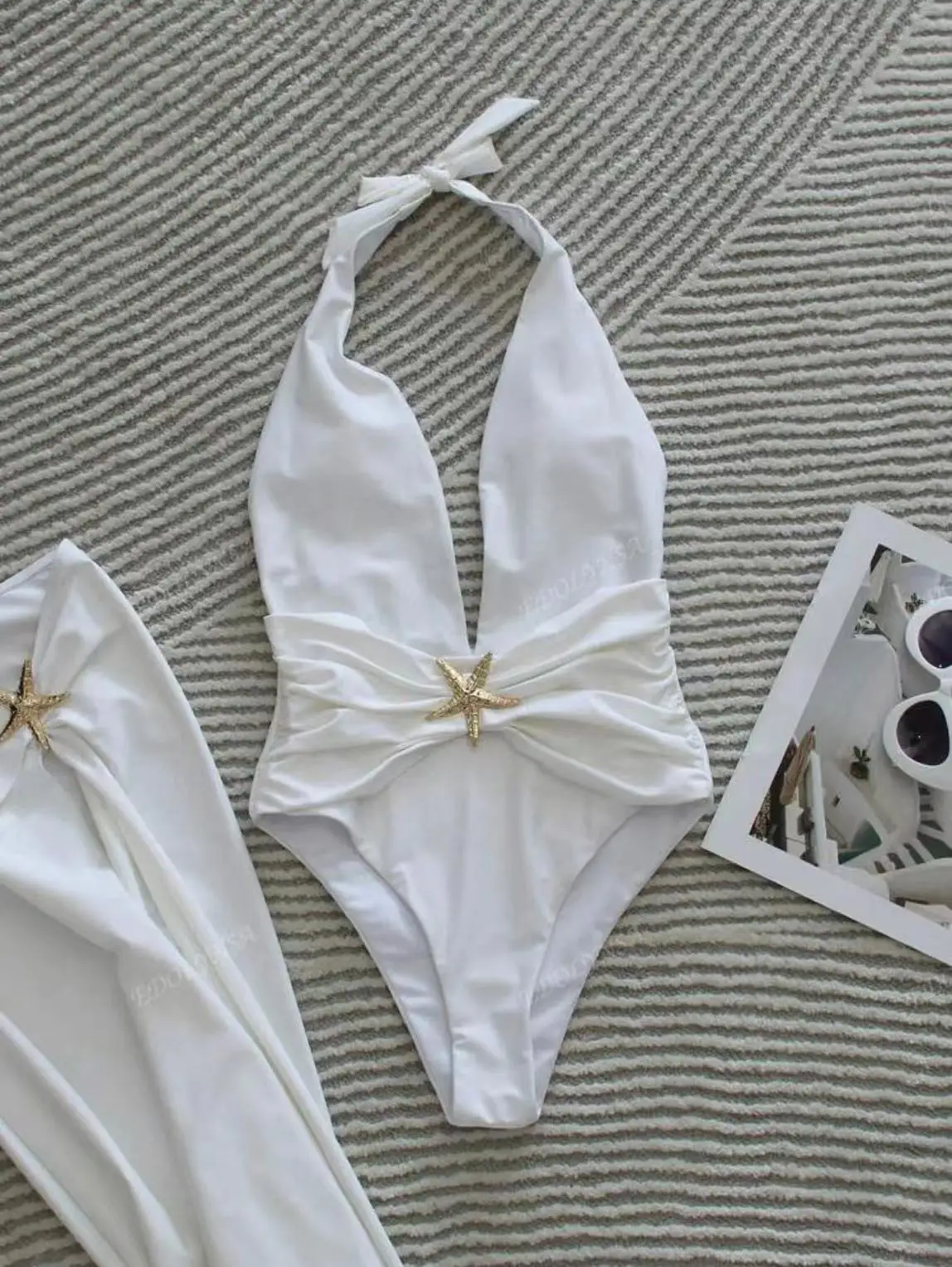 Sexy Pure Color Bikini One Piece Swimsuit Women's Fashionable Cross-Border Swimwear Comfortable Polyester Fabric for Swimming