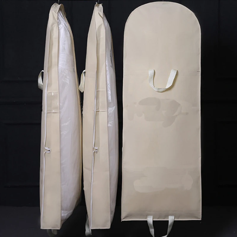 통기성 웨딩 드레스 교수형 주머니 두꺼운 긴 드레스 방진 커버 신부 가운을위한 내구성 저장 가방 초대형 드레스 커버