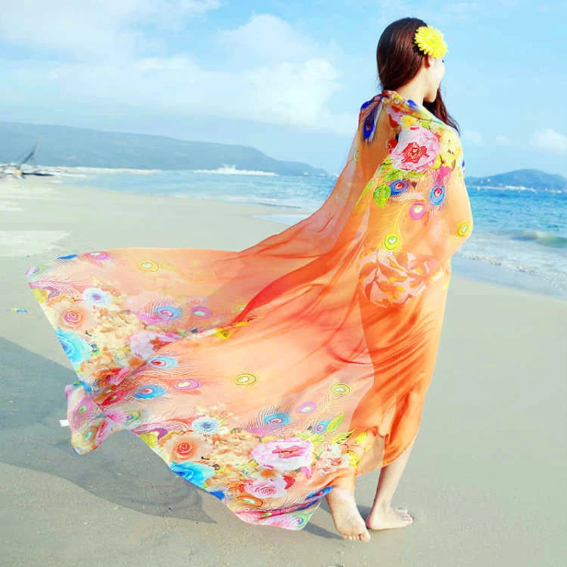 LerBen Women's Chiffon Beach Scarf - Shawl Sarong Dress Swimsuit Cover Up Wrap (55x31 Inches)
