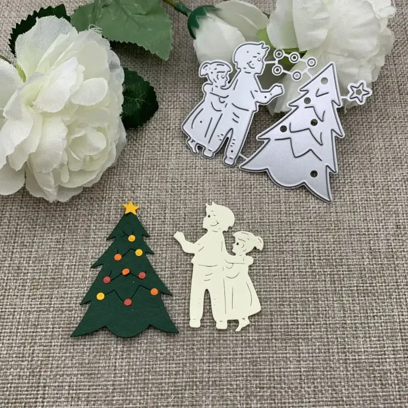 Junge Mädchen Weihnachtsbaum Metall Stanzformen für DIY Scrapbooking dekorative Prägung Handwerk Stanzschablone Form