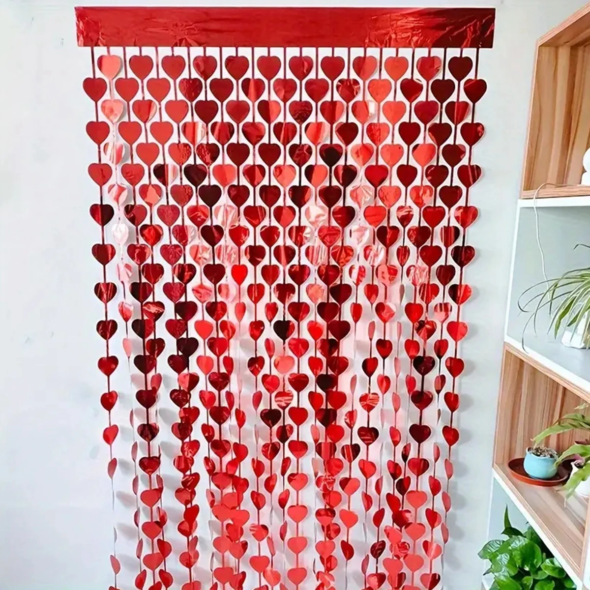 2M Red Heart Rain Curtain Shiny Foil Love Tassels Curtain Wedding Birthday Party Background Hanging Garland Home Room Decor