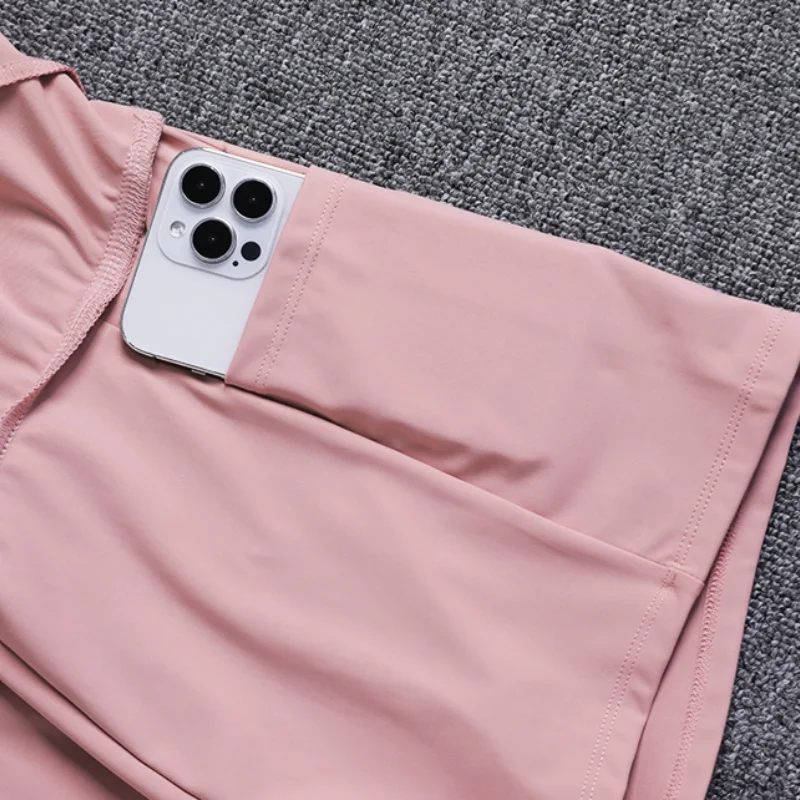 Women's High Waist Yoga Shorts Solid Pattern Anti-Exposure Leisure Sports Tennis Fitness Skirt With Elastic Waist Closure