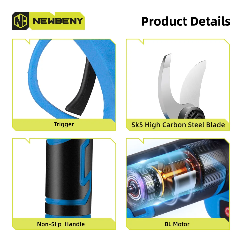 NEWBENY Brushless Electric Scissors Garden Cordless Pruning Scissors Branches Cutter Landscaping Tool For Makita 18V Battery 5