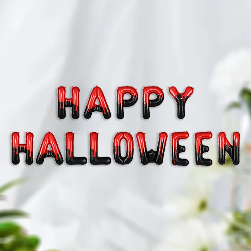

14pcs 16 Inch Foil Happy Halloween Letter Balloons Black Red Halloween Banner Balloon Halloween Party Decorations