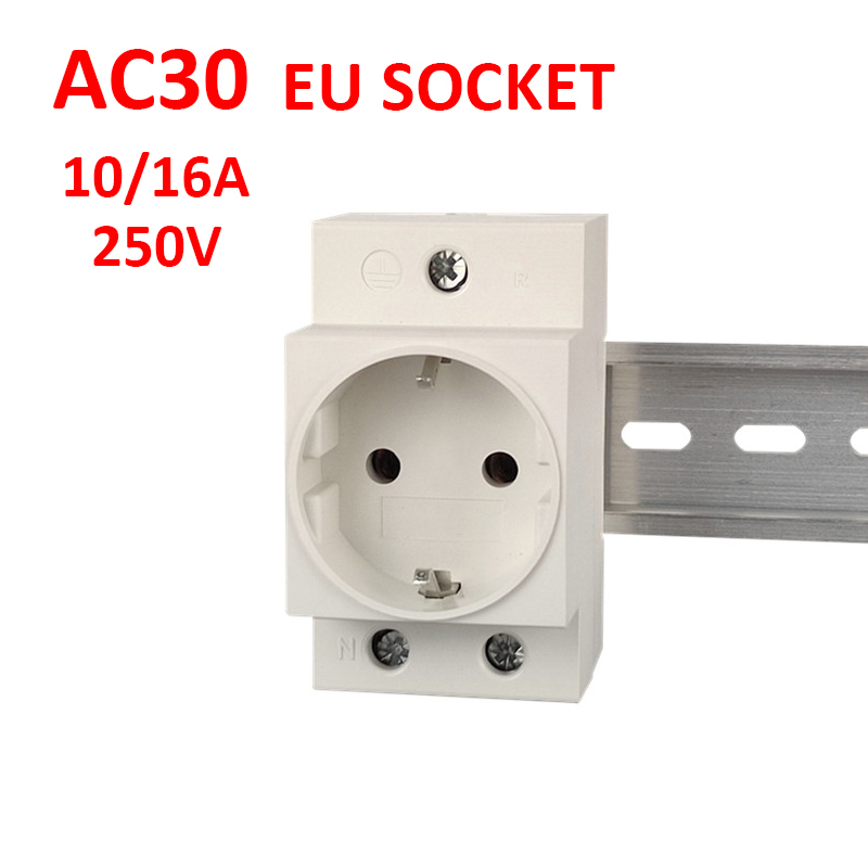 1PCS Eu AC30 Power Sockets Germany Europe Modular Din Rail Socket 10A 16A 250V Industrial Distribution Box Adapter Connector CE
