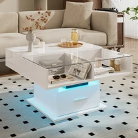 Table basse multifonctionnelle à plateau relevable, finition brillante, éclairage LED, hauteur réglable, grand rangement, table centrale moderne 100x50x42cm, structure stable, montage facile, salon, bureau, petit appartement, table à thé, meuble décoratif 7