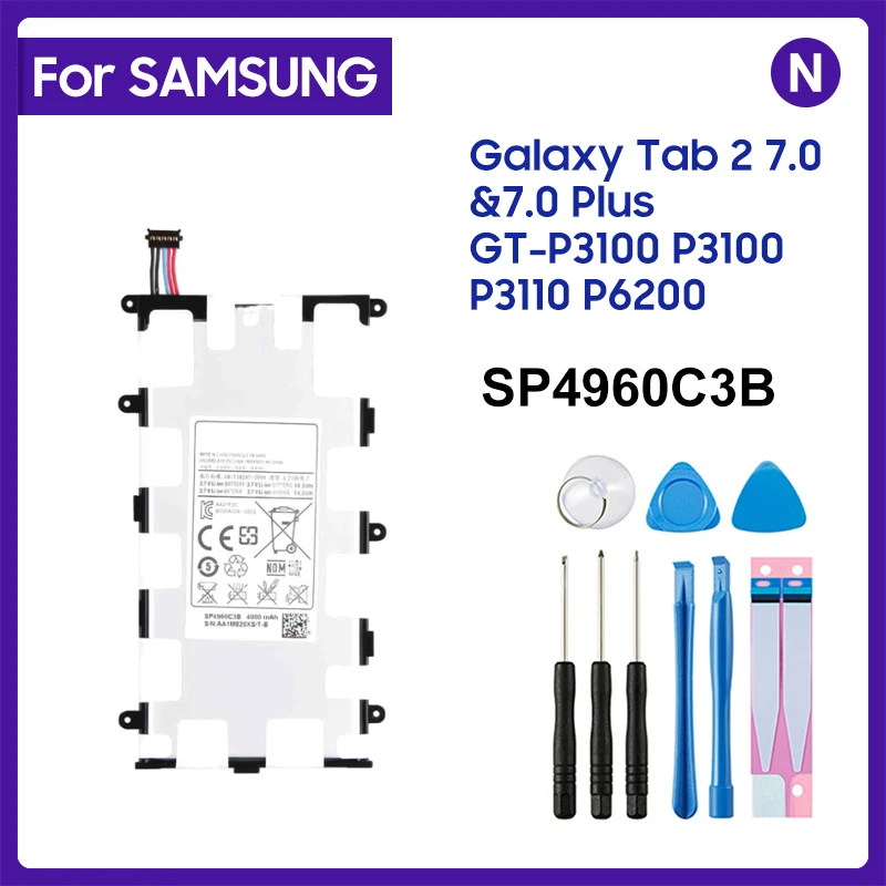 Сменный аккумулятор SP4960C3B для Samsung Galaxy Tab 2 10. 0 P3100 P6200 P3110 Tab 7,0 Plus (7,0 Вт/ч), батареи 4000 мАч с инструментами